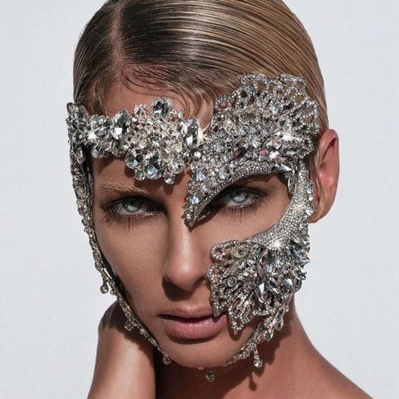 NWT Sparkling Swarovski Bling Crystal Rhinestone Mask Halloween Costume … - Picture 3 of 7